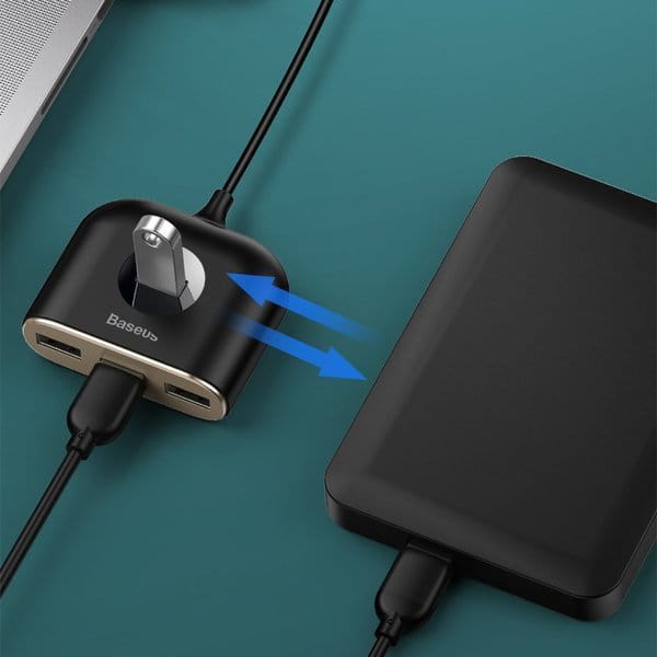 Baseus Square round, USB-A auf 3xUSB-A und MicroUSB Adapter, schwarz