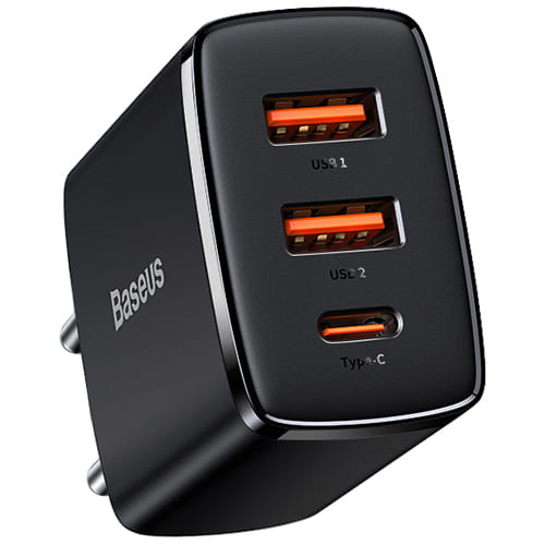 Wandladegerät Baseus Compact 2xUSB-A + USB-C QC 3.0 PD 30W 3A, Schwarz