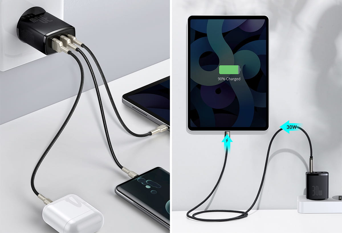 Wandladegerät Baseus Compact 2xUSB-A + USB-C QC 3.0 PD 30W 3A, Schwarz