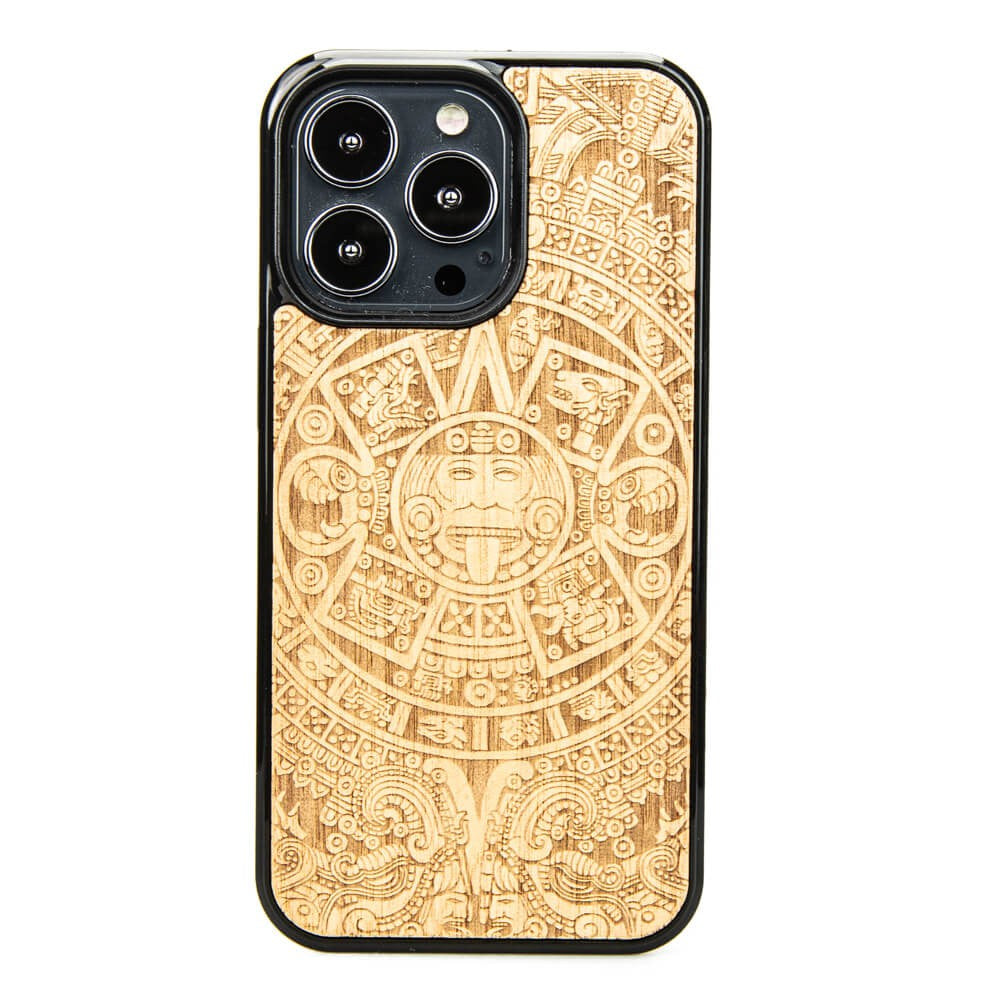 Holzhülle für iPhone 13 Pro, Bewood Aniegre Aztekischer Kalender