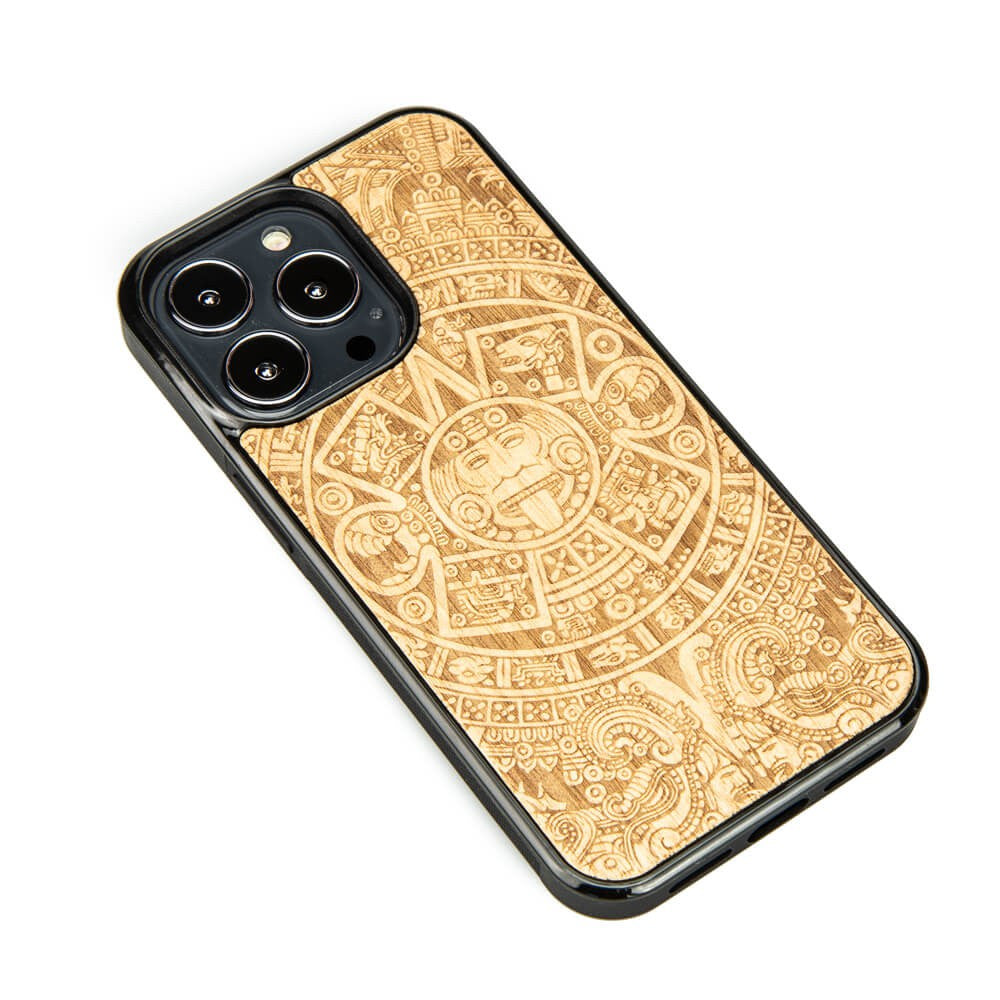 Holzhülle für iPhone 13 Pro, Bewood Aniegre Aztekischer Kalender