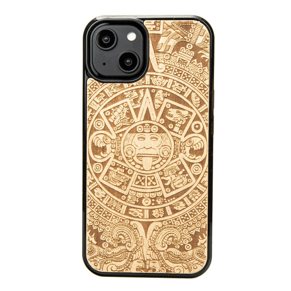 Holzhülle für iPhone 14, Bewood Aniegre Aztekischer Kalender
