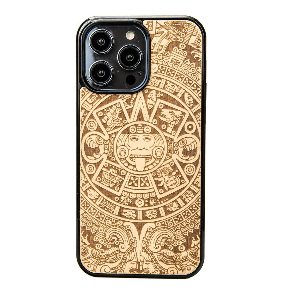 Holzhülle für iPhone 14 Pro Max, Bewood Aniegre Aztekischer Kalender
