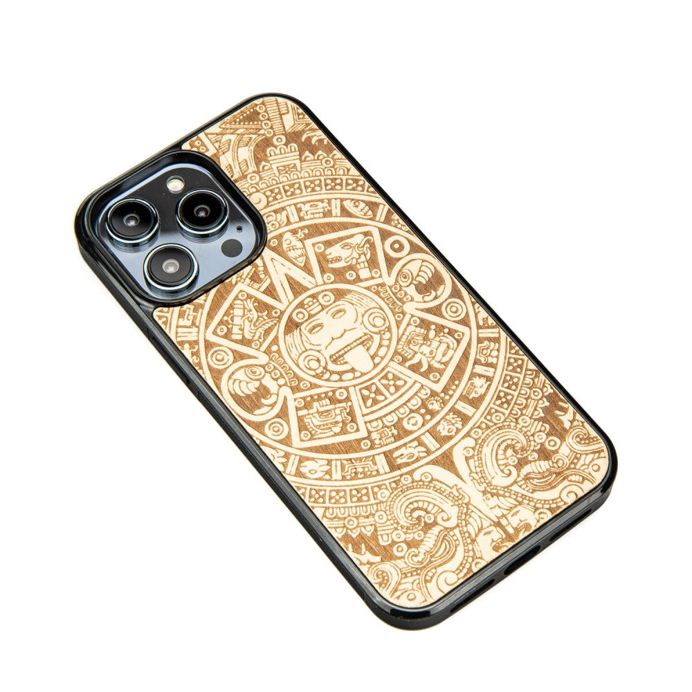 Holzhülle für iPhone 14 Pro Max, Bewood Aniegre Aztekischer Kalender