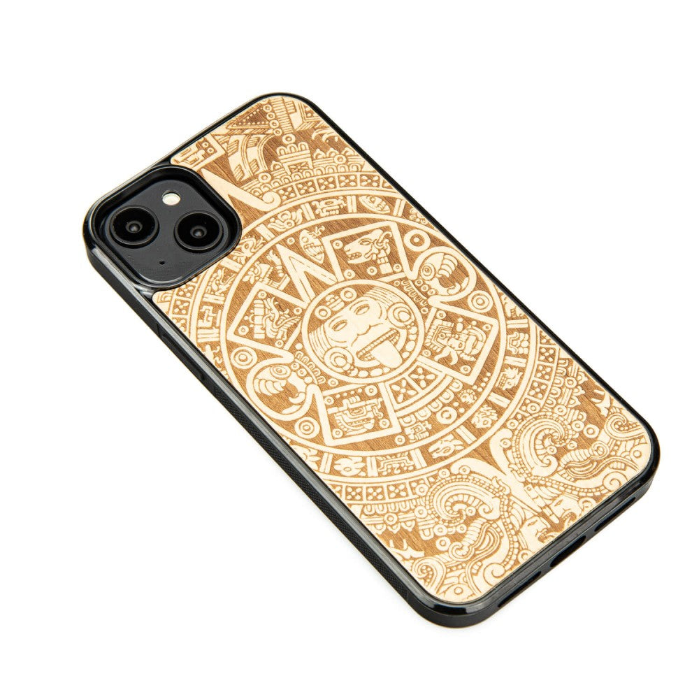 Holzhülle für iPhone 14 Plus, Bewood Aniegre Aztekischer Kalender