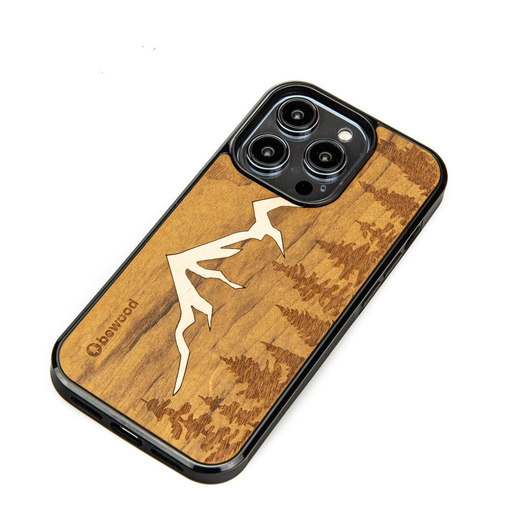 Holzhülle für iPhone 14 Pro, Bewood Imbuia-Gebirge