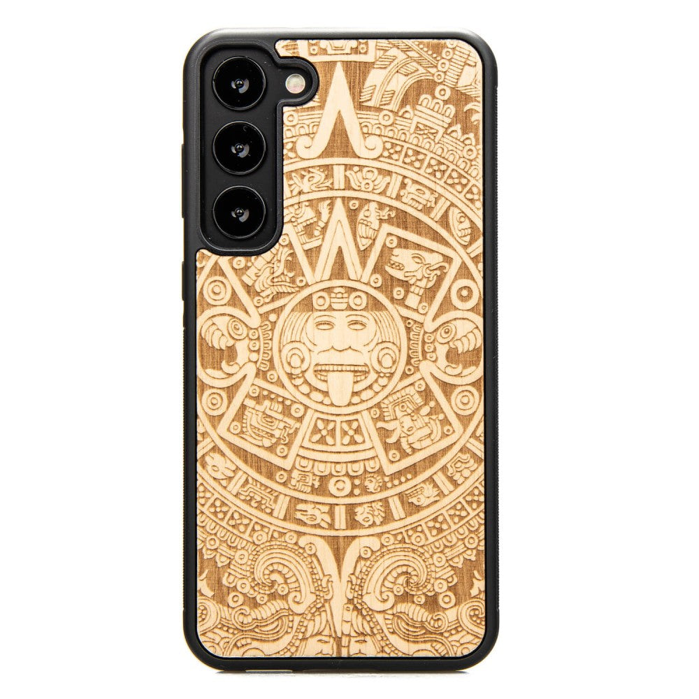 Holzhülle für Galaxy S23 Plus, Bewood Aniegre Aztekischer Kalender