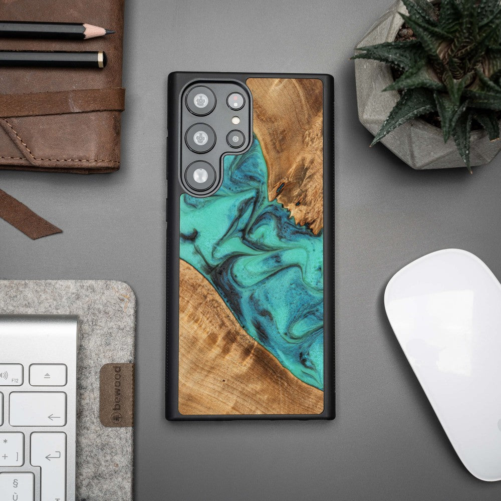 Holzhülle für Galaxy S23 Ultra, Bewood Unique Turquoise
