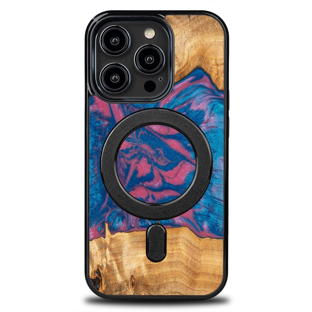 Holzhülle für iPhone 14 Pro, Bewood Unique Neons Vegas für MagSafe