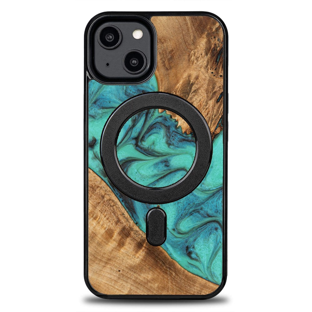 Holzhülle für iPhone 14, Bewood Unique Turquoise für MagSafe