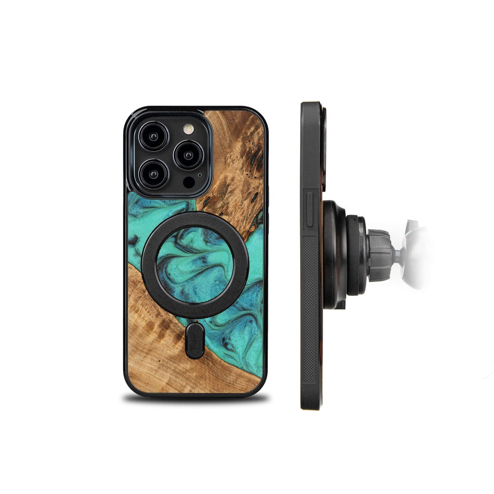 Holzhülle für iPhone 14 Pro, Bewood Unique Turquoise für MagSafe