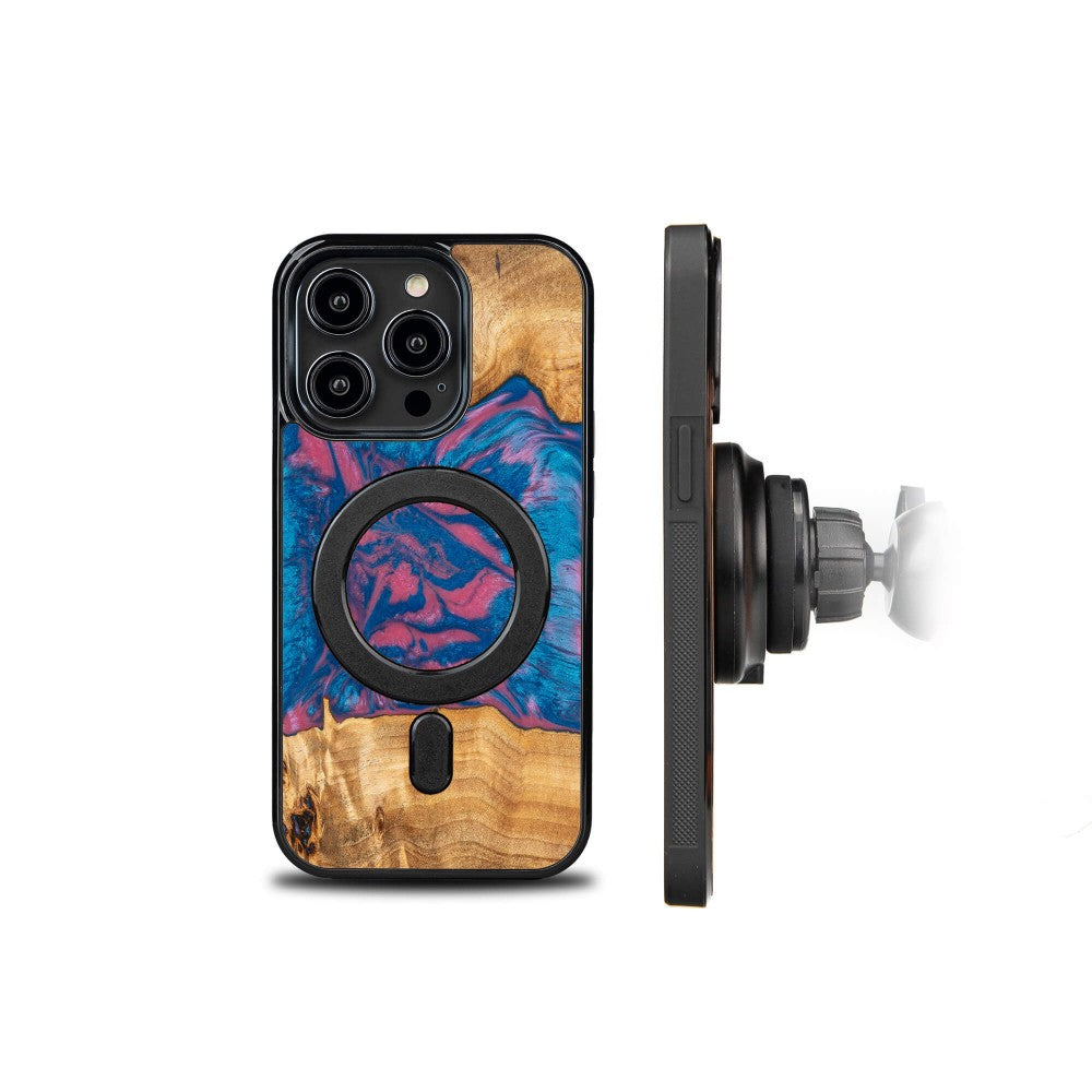 Holzhülle für iPhone 14 Pro, Bewood Unique Neons Vegas für MagSafe