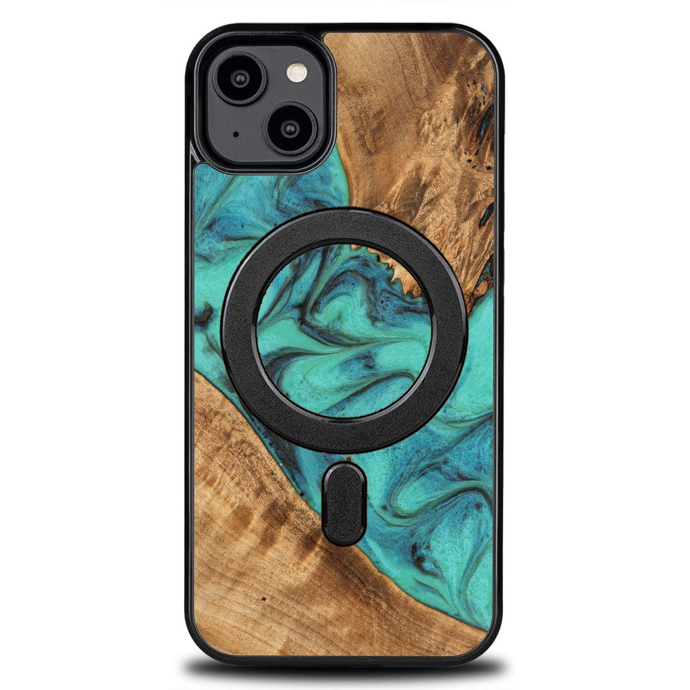 Holzhülle für iPhone 14 Plus, Bewood Unique Turquoise für MagSafe