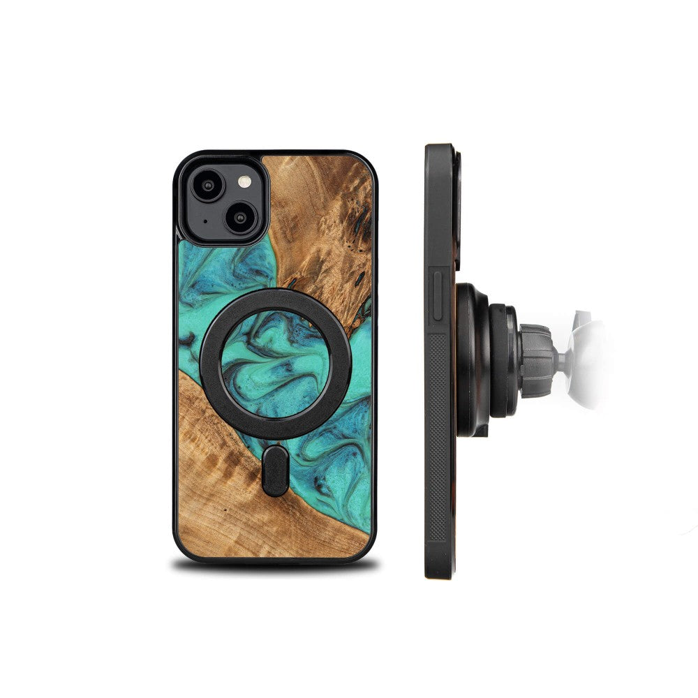 Holzhülle für iPhone 14 Plus, Bewood Unique Turquoise für MagSafe