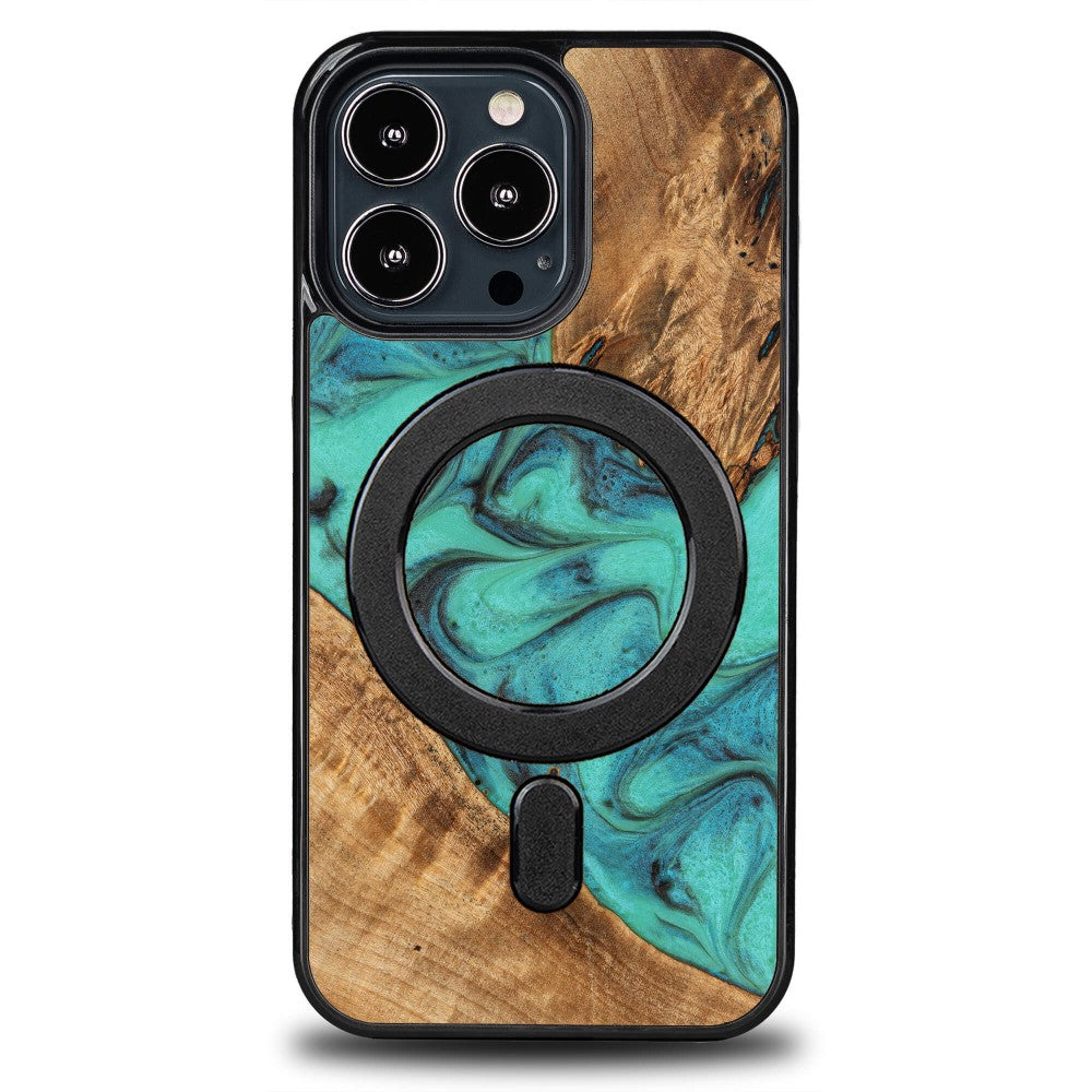 Holzhülle für iPhone 13 Pro, Bewood Unique Turquoise für MagSafe