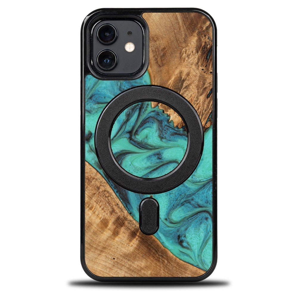 Holzhülle für iPhone 12 Pro / 12, Bewood Unique Turquoise für MagSafe
