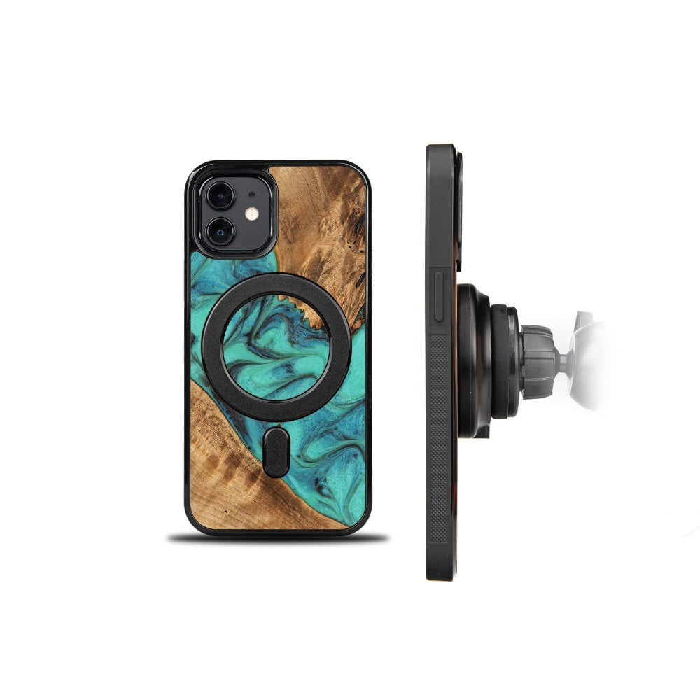 Holzhülle für iPhone 12 Pro / 12, Bewood Unique Turquoise für MagSafe