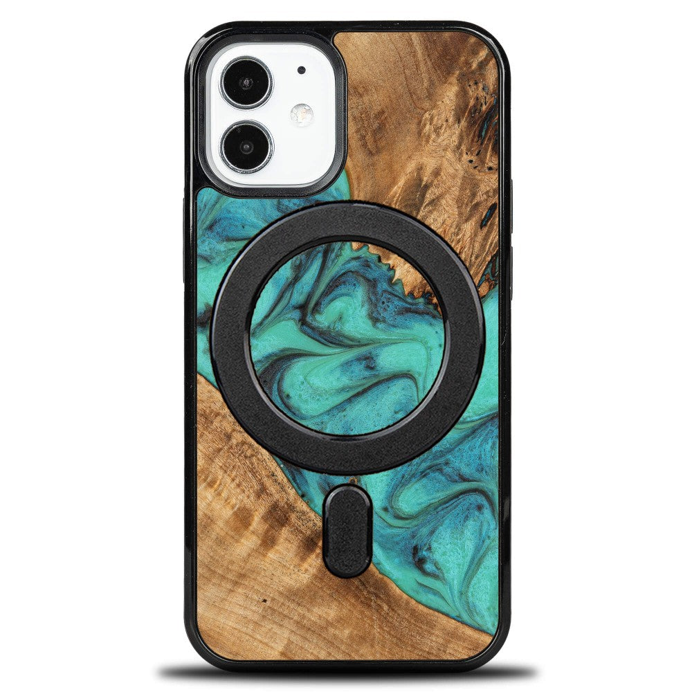 Holzhülle für iPhone 12 Mini, Bewood Unique Turquoise für MagSafe