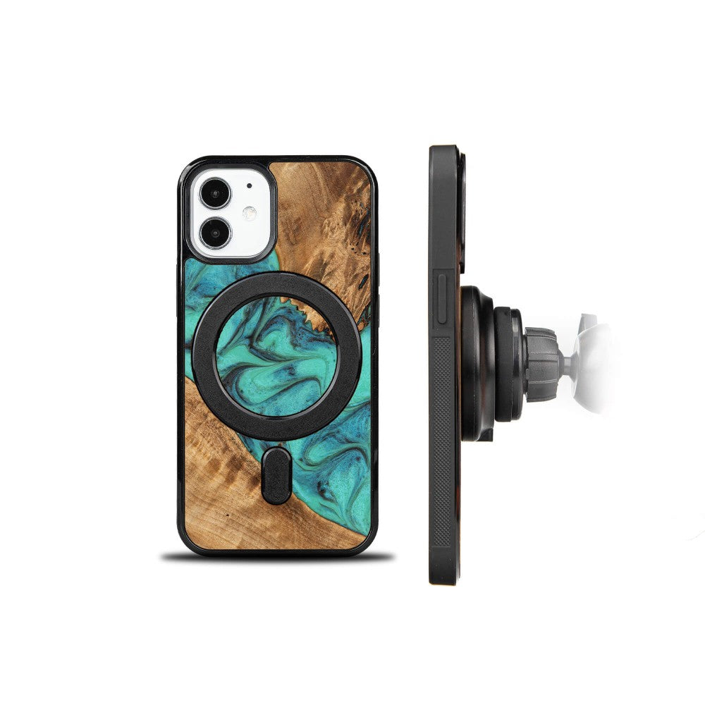 Holzhülle für iPhone 12 Mini, Bewood Unique Turquoise für MagSafe