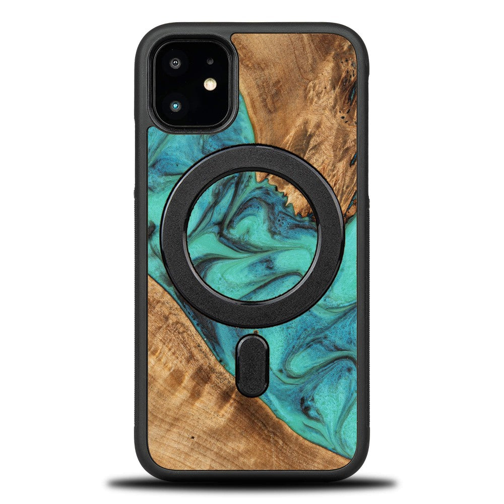 Holzhülle für iPhone 11, Bewood Unique Turquoise für MagSafe