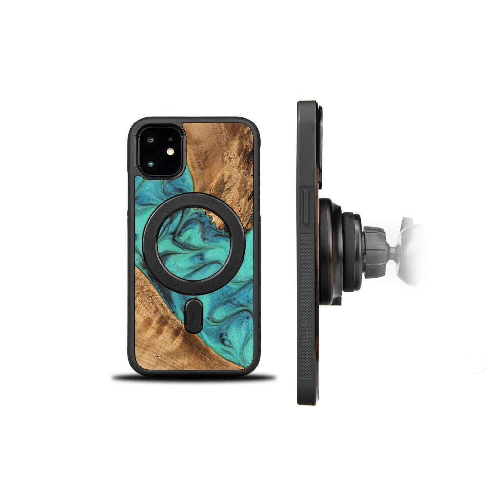 Holzhülle für iPhone 11, Bewood Unique Turquoise für MagSafe