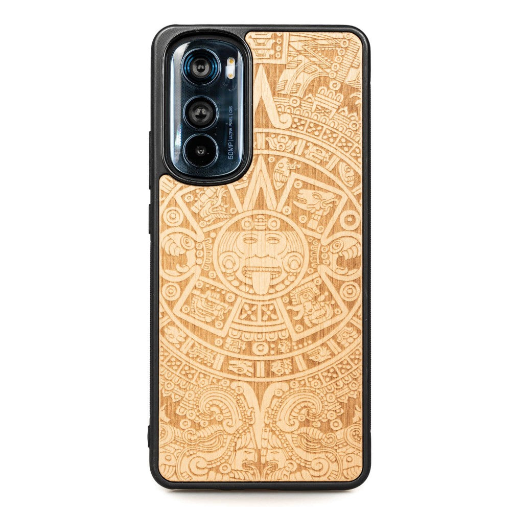 Holzhülle für Motorola Edge 30, Bewood Aniegre Aztekischer Kalender