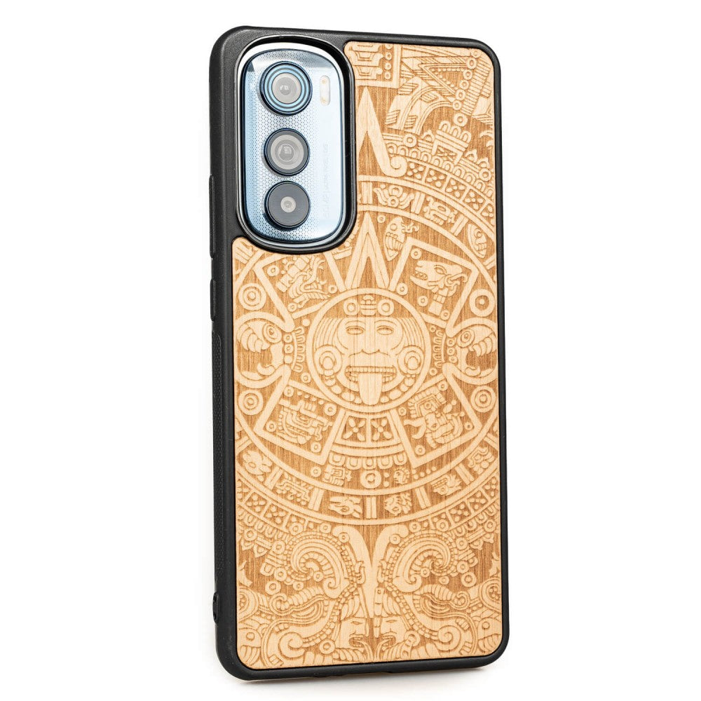 Holzhülle für Motorola Edge 30, Bewood Aniegre Aztekischer Kalender