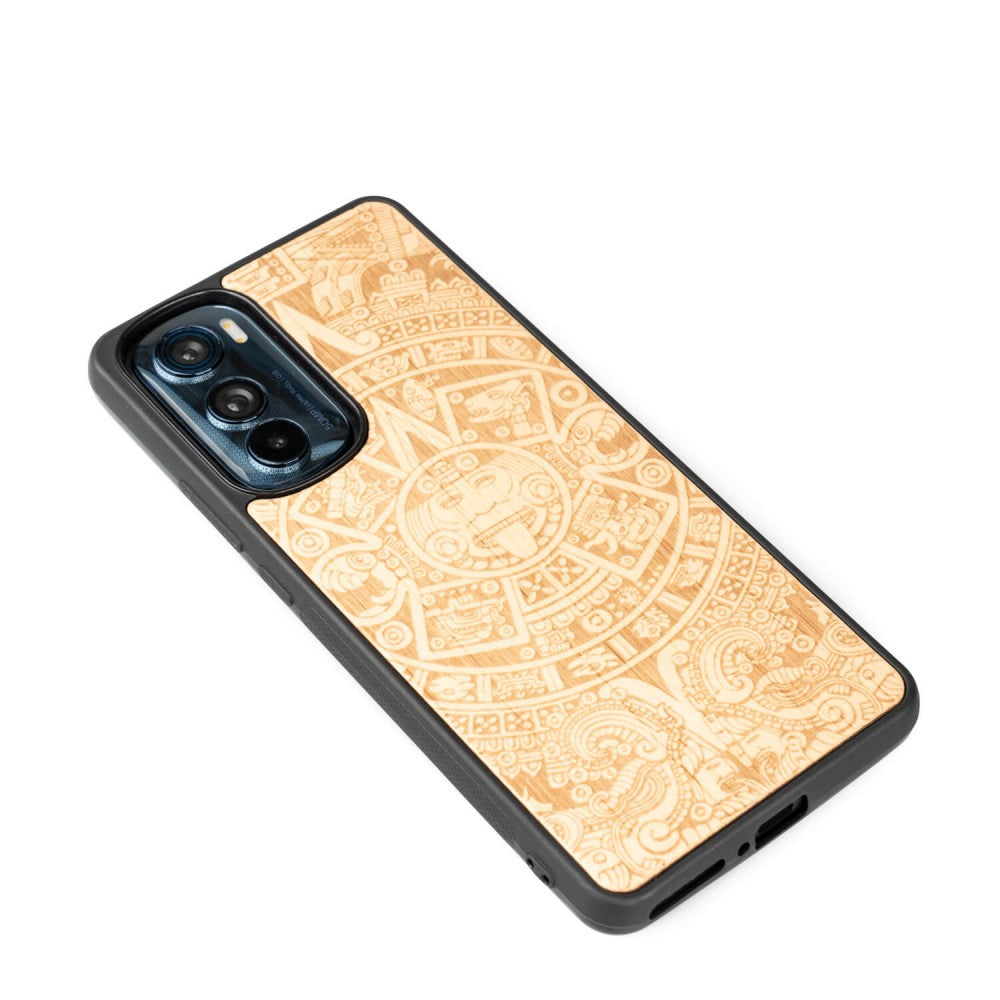 Holzhülle für Motorola Edge 30, Bewood Aniegre Aztekischer Kalender