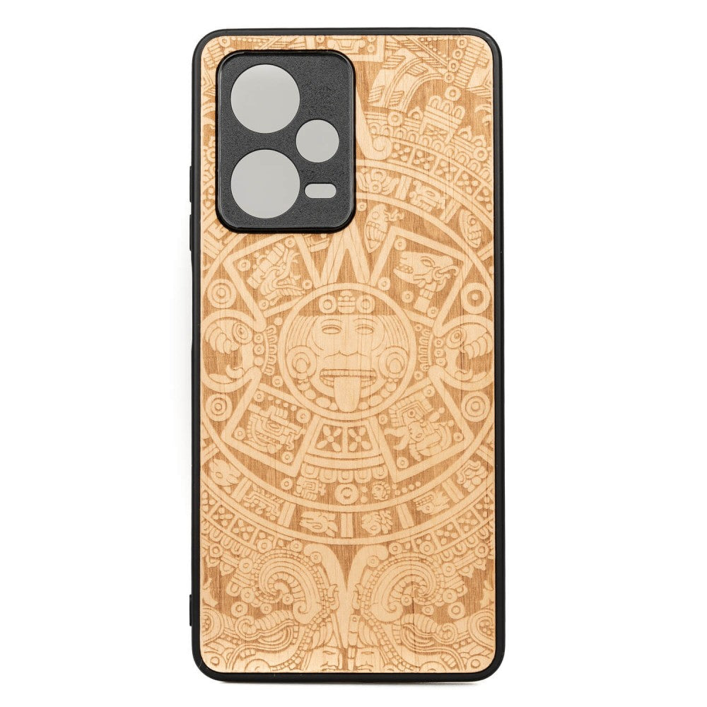 Holzhülle für Xiaomi Redmi Note 12 Pro+ 5G, Bewood Aniegre Aztekischer Kalender