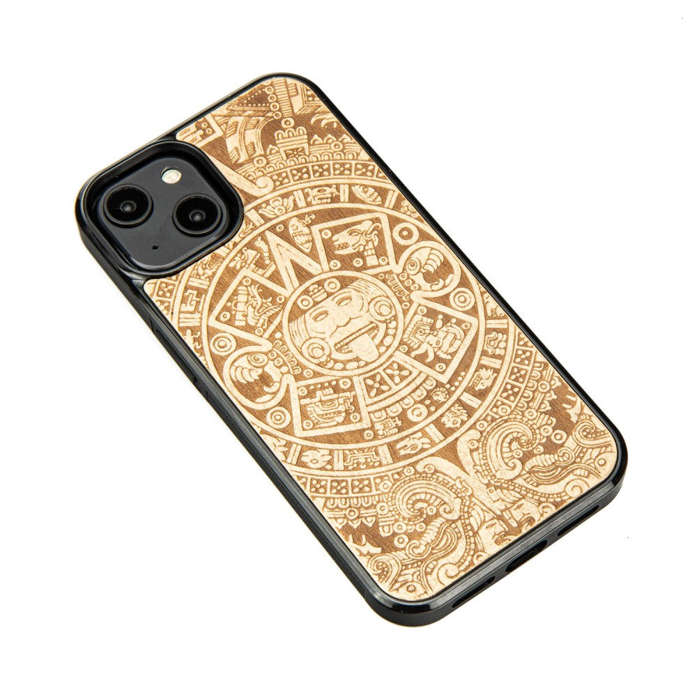 Holzhülle für iPhone 15, Bewood Aniegre Aztekischer Kalender