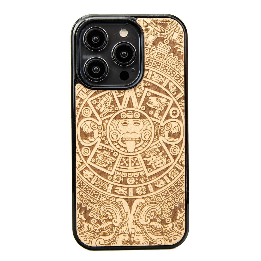 Holzhülle für iPhone 15 Pro, Bewood Aniegre Aztekischer Kalender