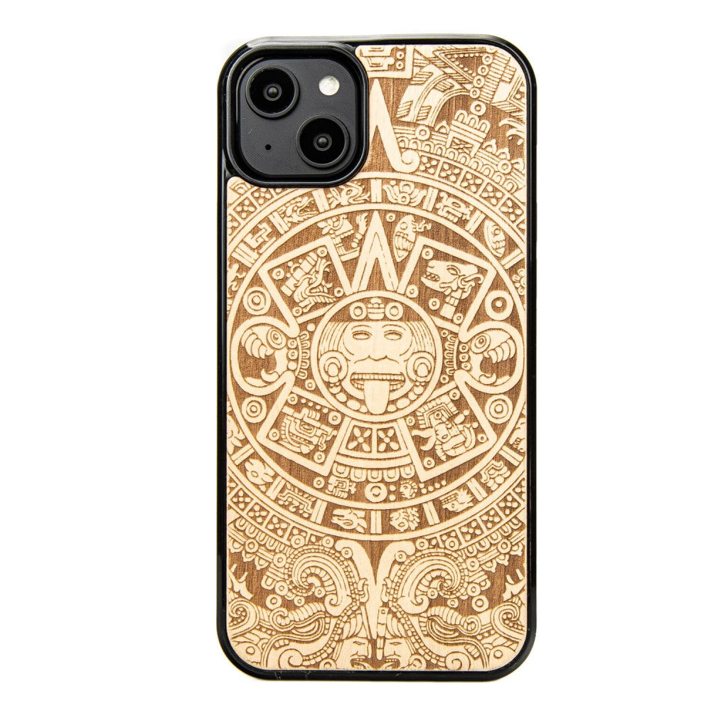 Holzhülle für iPhone 15 Plus, Bewood Aniegre Aztekischer Kalender