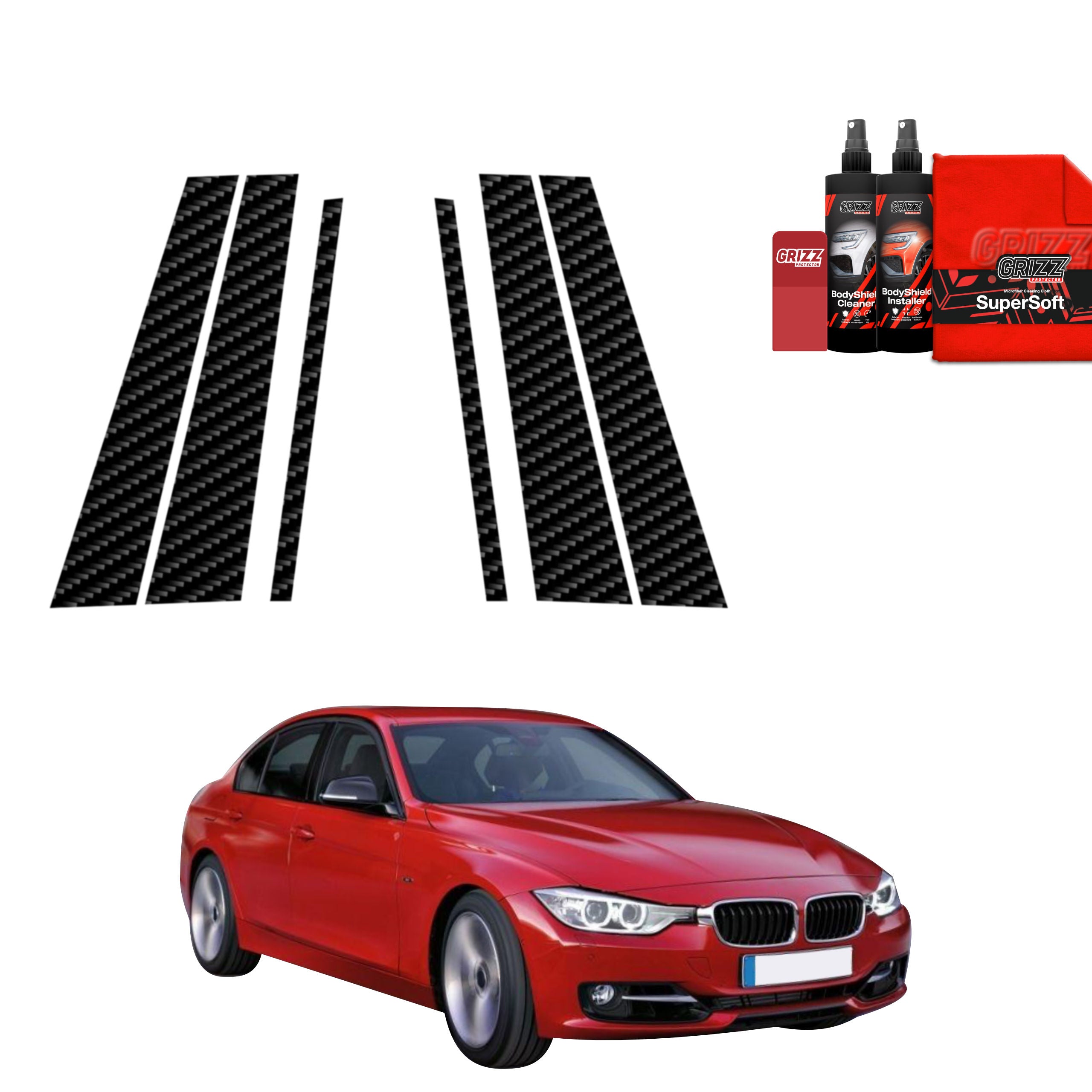 6in1 Kohlenstoff Schutzfolie Grizz Protector für B-C-Säule - BMW 3 F30 Sedan Pre-LCI (2011-2015)