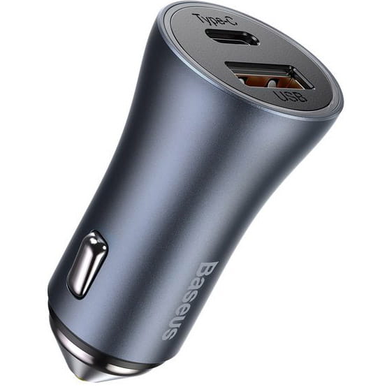 Autoladegerät Baseus Golden Contactor Pro 1xUSB-A, 1xUSB-C, PD 3.0, QC 4.0 + USB-C zu Lightning Kabel, grau