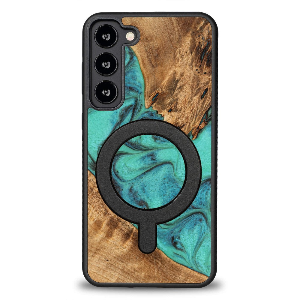 Holzhülle für Galaxy S23 Plus, Bewood Unique Turquoise für MagSafe
