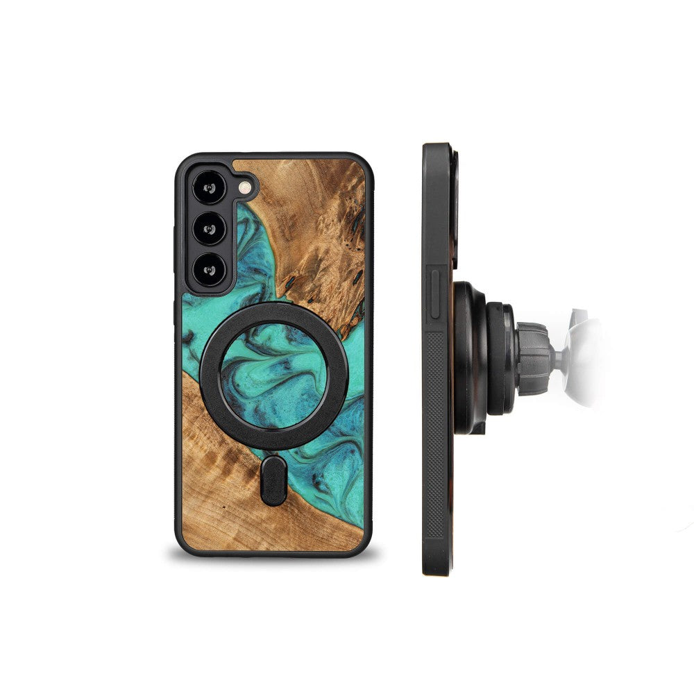 Holzhülle für Galaxy S23 Plus, Bewood Unique Turquoise für MagSafe