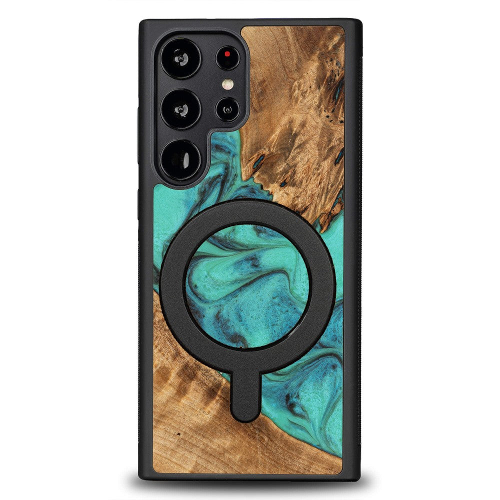 Holzhülle für Galaxy S23 Ultra, Bewood Unique Turquoise für MagSafe