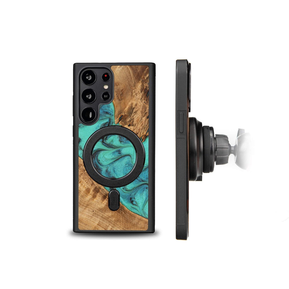 Holzhülle für Galaxy S23 Ultra, Bewood Unique Turquoise für MagSafe
