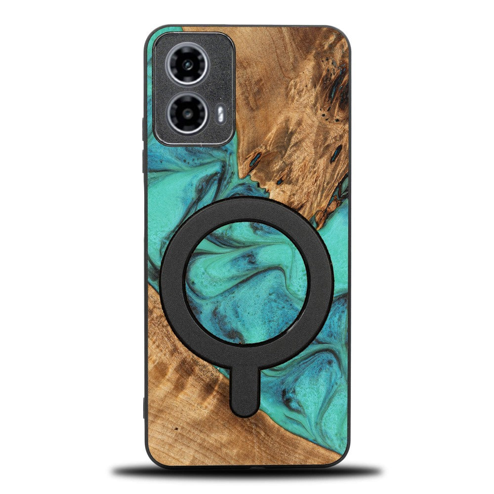 Holzhülle für Motorola Moto G34 5G, Bewood Unique Turquoise für MagSafe