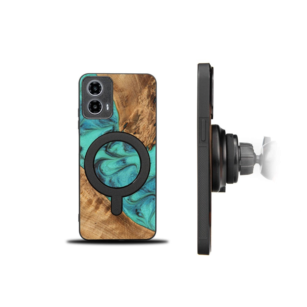 Holzhülle für Motorola Moto G34 5G, Bewood Unique Turquoise für MagSafe