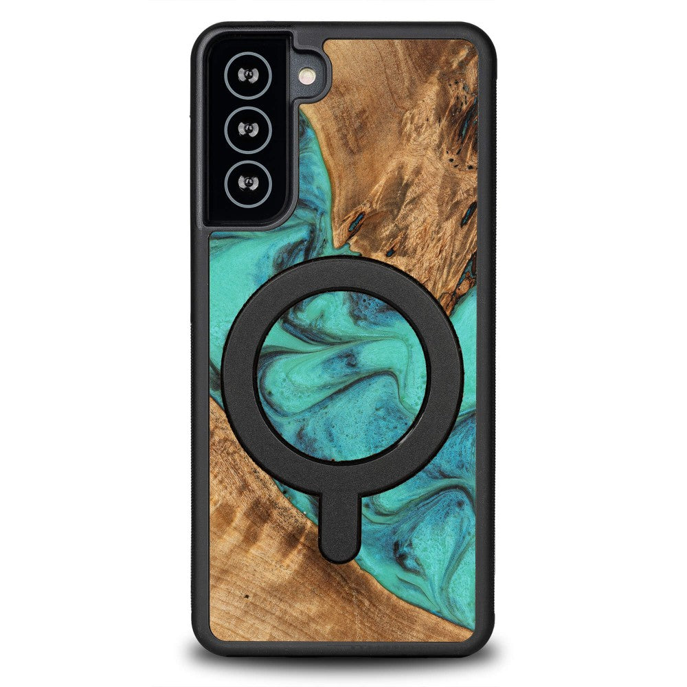 Holzhülle für Galaxy S21 FE, Bewood Unique Turquoise für MagSafe