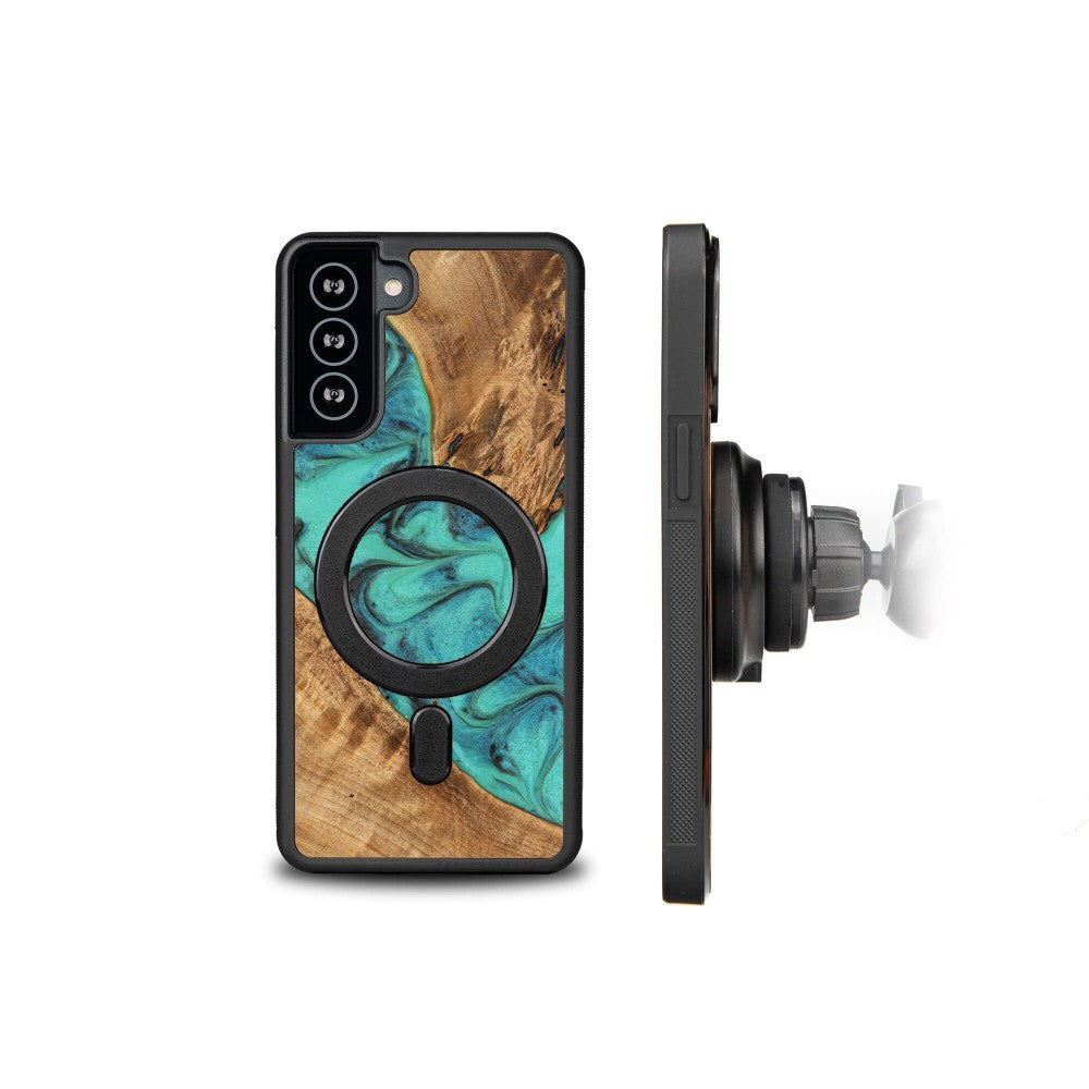 Holzhülle für Galaxy S21 FE, Bewood Unique Turquoise für MagSafe
