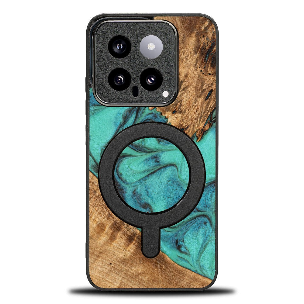 Holzhülle für Xiaomi 14, Bewood Unique Turquoise für MagSafe
