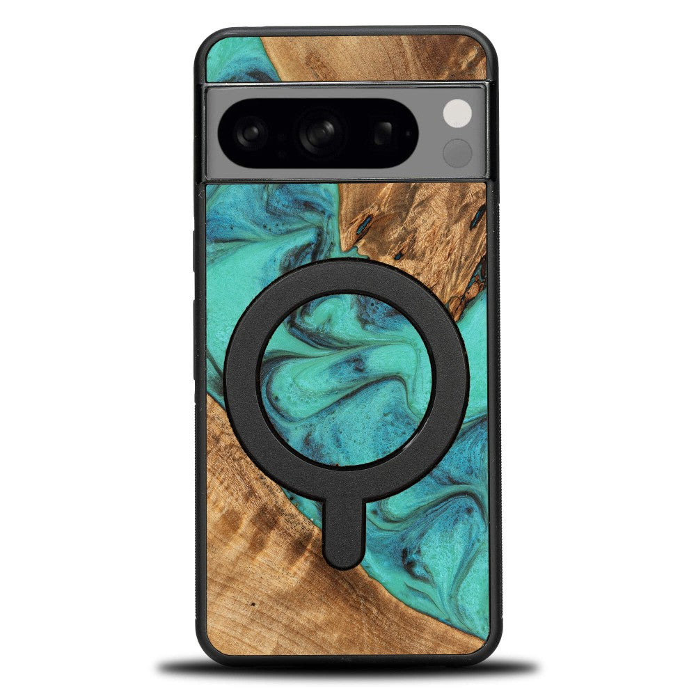 Holzhülle für Google Pixel 8, Bewood Unique Turquoise für MagSafe