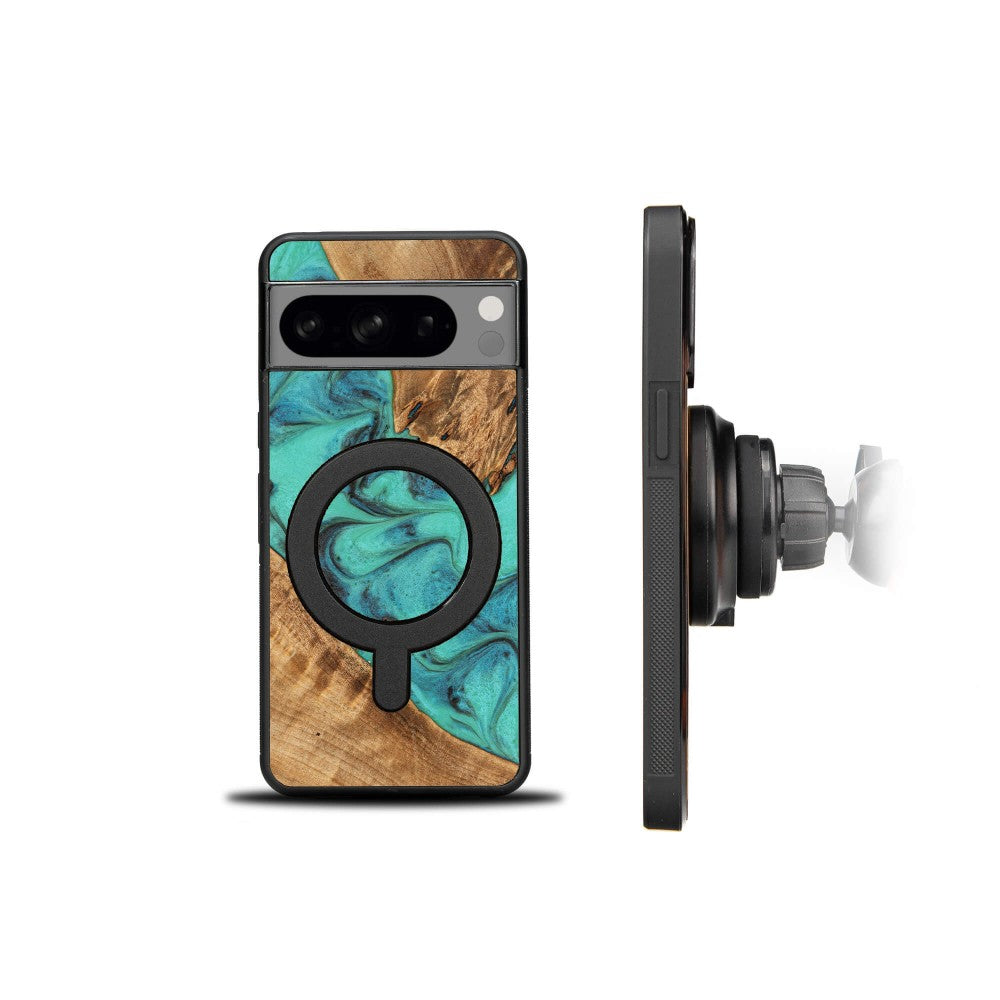 Holzhülle für Google Pixel 8, Bewood Unique Turquoise für MagSafe