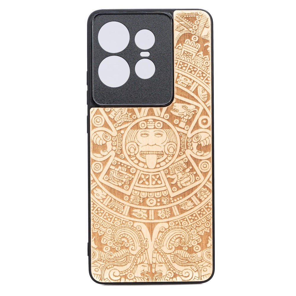Holzhülle für Motorola Edge 50 Pro, Bewood Aniegre Aztekischer Kalender