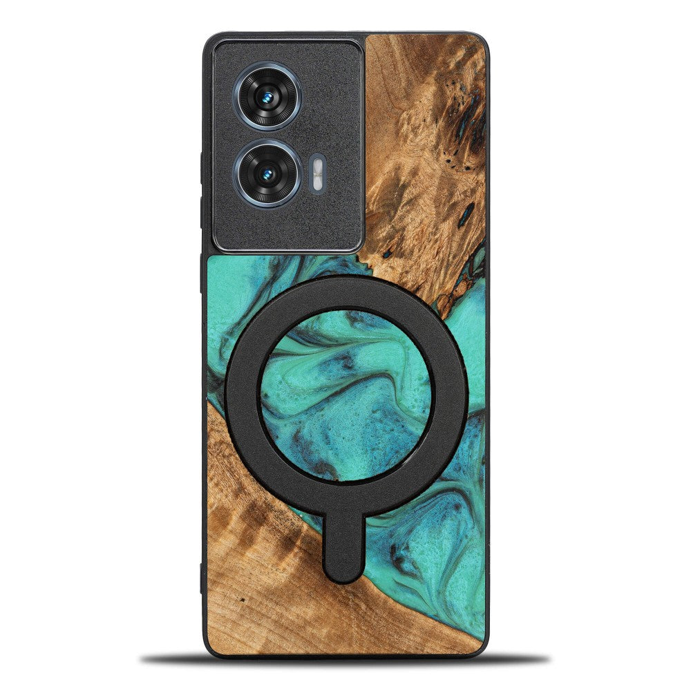 Holzhülle für Motorola Edge 50 Fusion, Bewood Unique Turquoise für MagSafe