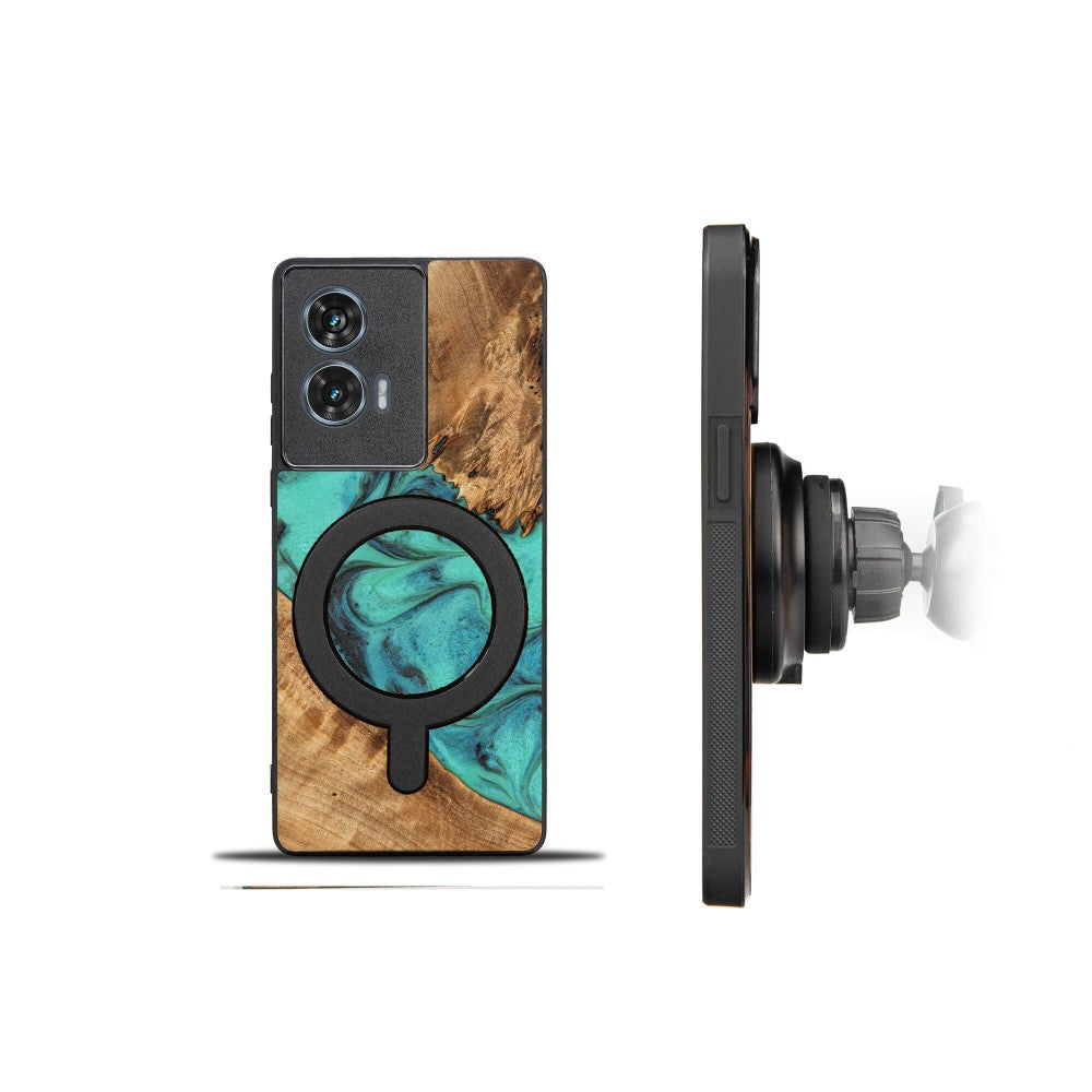Holzhülle für Motorola Edge 50 Fusion, Bewood Unique Turquoise für MagSafe