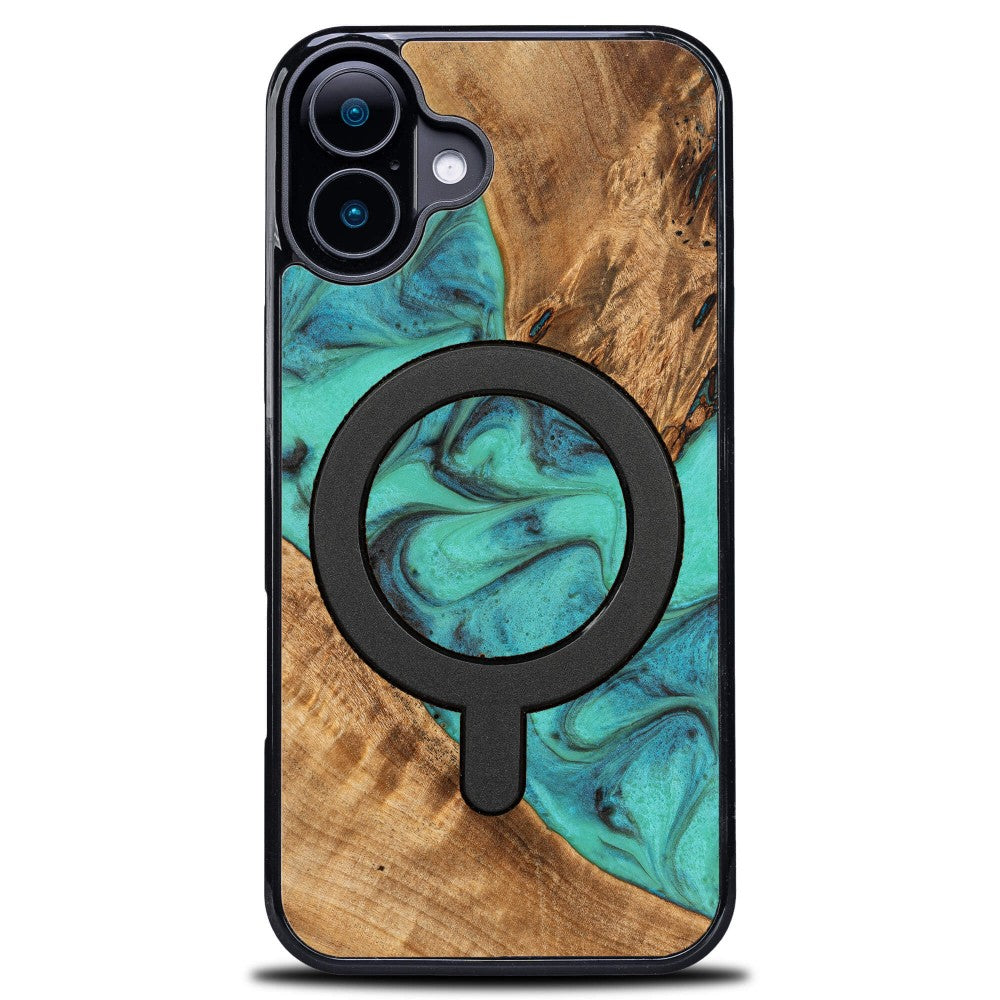 Holzhülle für iPhone 16, Bewood Unique Turquoise für MagSafe