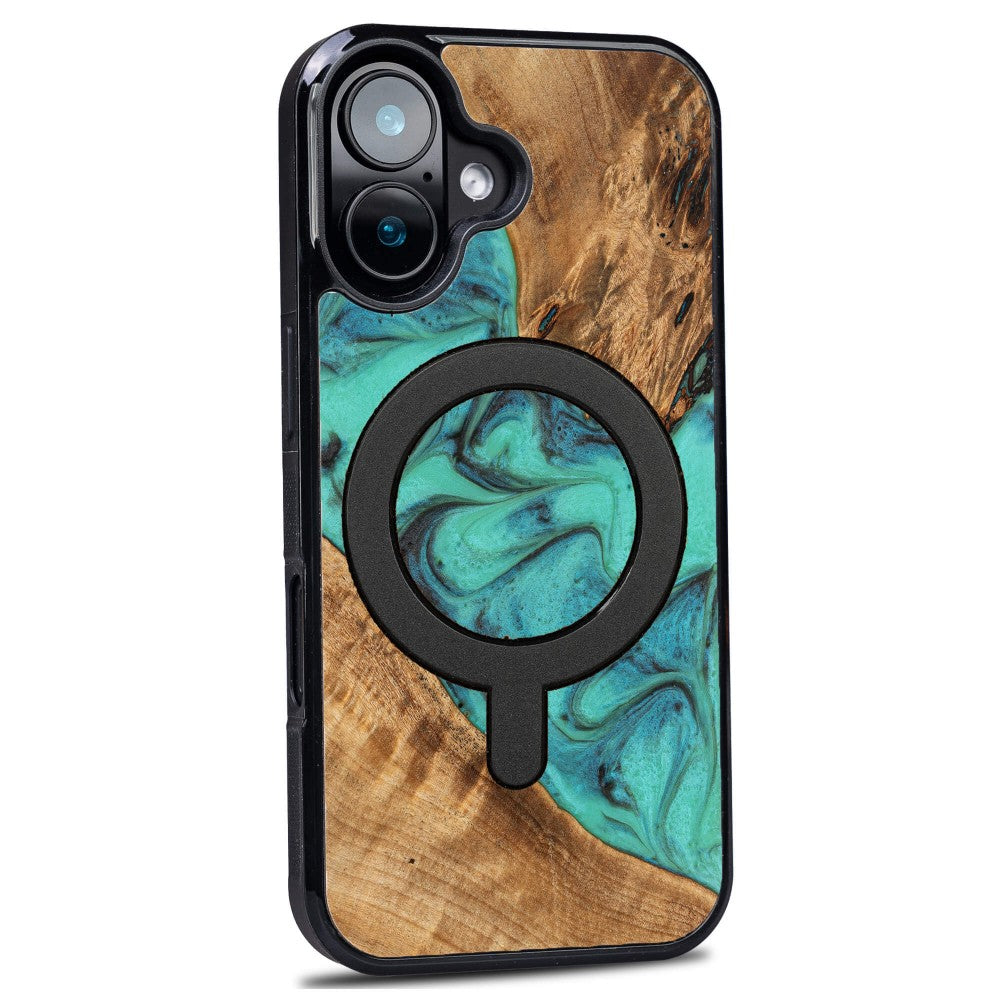 Holzhülle für iPhone 16, Bewood Unique Turquoise für MagSafe